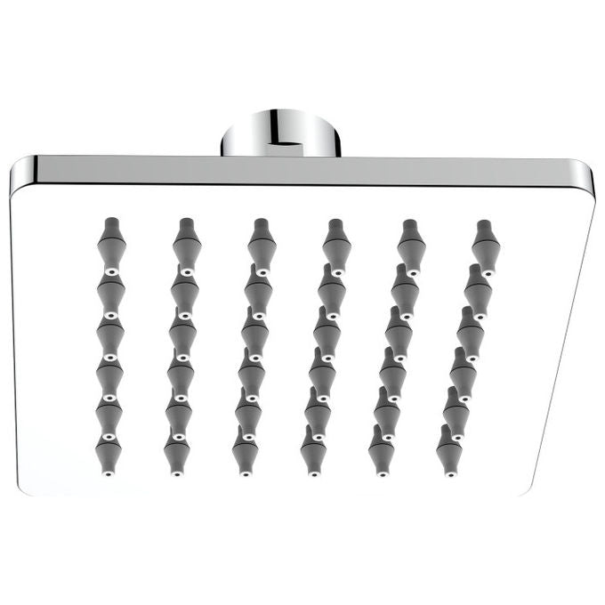 Idro Bric soffione doccia quadrato Atene, acciaio inox cromato, anticalcare, effetto pioggia, snodabile, attacco 1-2'', 10x10 cm