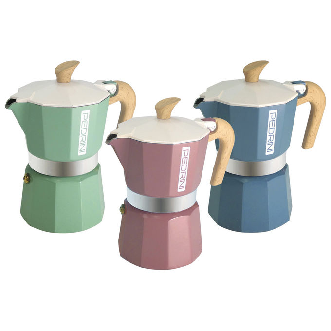 Pedrini caffettiera moka 6 tazze, alluminio verniciato colorato, MyMoka Color, compatibile tutti i piani cottura, modello 02CF169