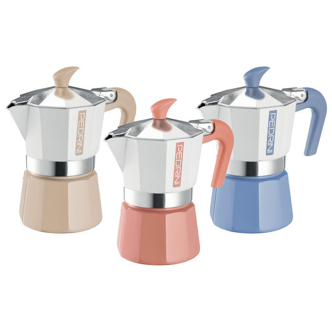 Pedrini caffettiera moka My Moka Color, 3 tazze, alluminio verniciato, colori pastello, design moderno