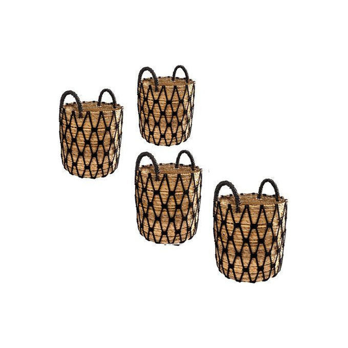 Cipi set ceste in fibra naturale, 4 pezzi, modello CP904BA 8694, colore naturale e nero, organizzazione casa
