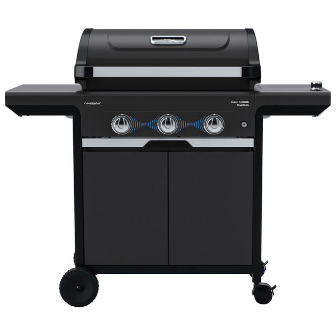 Campingaz barbecue a gas 3 Series Select, 3 bruciatori, GPL e metano, 11300 W, carrello con ruote, nero