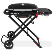 Weber Traveler barbecue a gas portatile, 1 bruciatore 3,8 kW, griglie in ghisa smaltata, 2065 cm², pieghevole con ruote, nero
