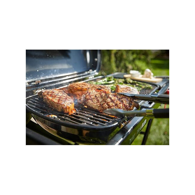 Weber Traveler barbecue a gas portatile, 1 bruciatore 3,8 kW, griglie in ghisa smaltata, 2065 cm², pieghevole con ruote, nero