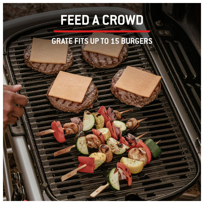 Weber Traveler barbecue a gas portatile, 1 bruciatore 3,8 kW, griglie in ghisa smaltata, 2065 cm², pieghevole con ruote, nero