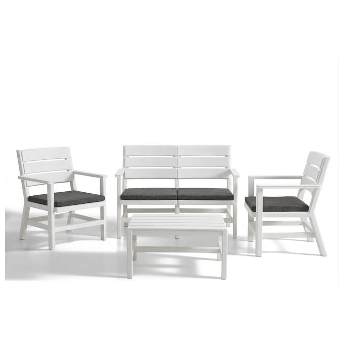 Bica set salotto da esterno doghe, polipropilene, 2 poltrone e divano, tavolino, resistente alle intemperie
