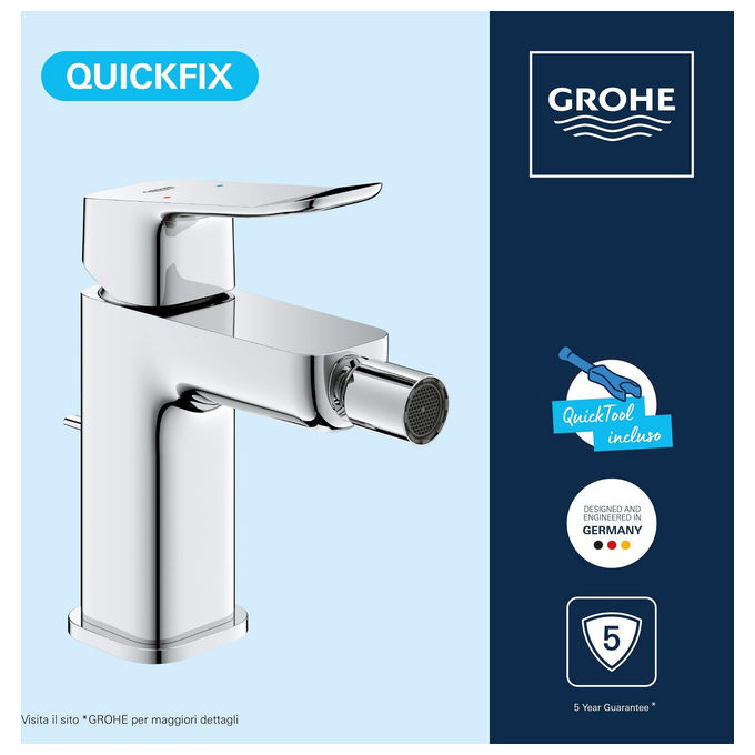 Grohe 1018770000 Dice Miscelatore monocomando bidet monoforo cartuccia ceramica SilkMove 28 mm water saving 5 l-min piletta saltarello colore Cromo