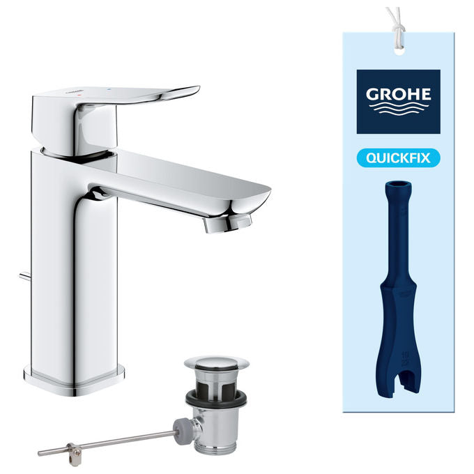 Grohe Dice miscelatore Mono Splitcomando lavabo taglia M, cromo, piletta click-clack, cartuccia ceramica 28 mm, risparmio idrico, 1018320000