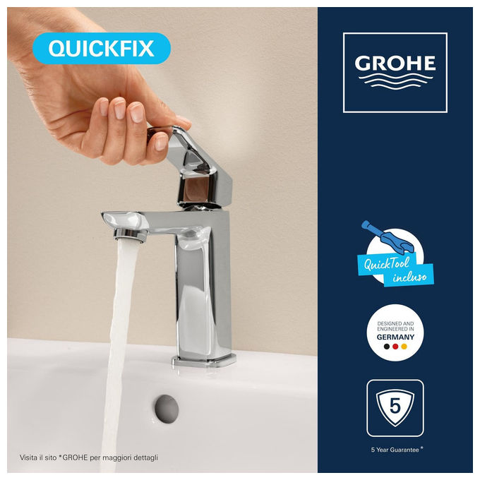 Grohe Dice miscelatore Mono Splitcomando lavabo taglia M, cromo, piletta click-clack, cartuccia ceramica 28 mm, risparmio idrico, 1018320000