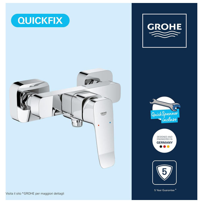 Grohe Dice miscelatore Mono Splitcomando doccia a parete, cromo, cartuccia ceramica 35 mm, SilkMove, valvola ritegno, QuickSpanner