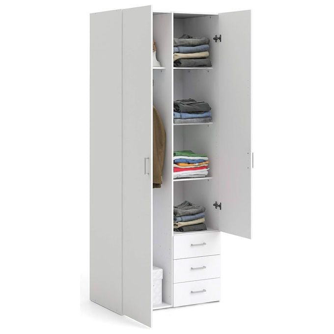 Tvilum armadio Space 2 ante e 1 cassetto, Bianco, 79,4x170,4 cm, truciolato laminato, 3 ripiani regolabili