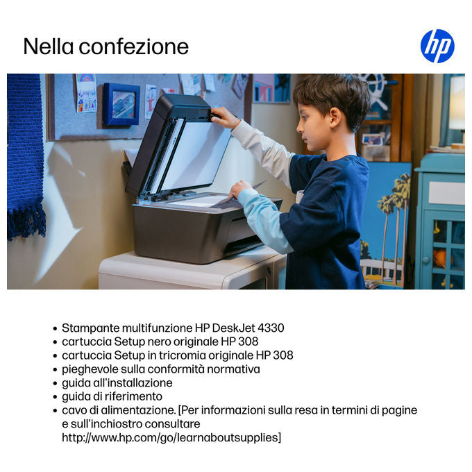 HP DeskJet 4330, stampante multifunzione inkjet wireless, stampa copia scansione, Wi-Fi, ADF, colore, A4
