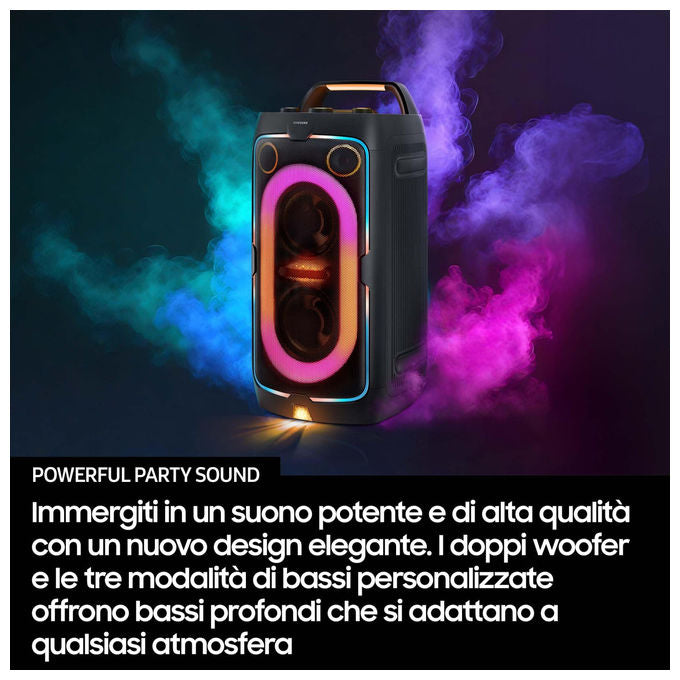 Samsung cassa bluetooth MX-ST40F, 160W, party speaker portatile, autonomia 12 ore, IPX4, Party Lights+, nera