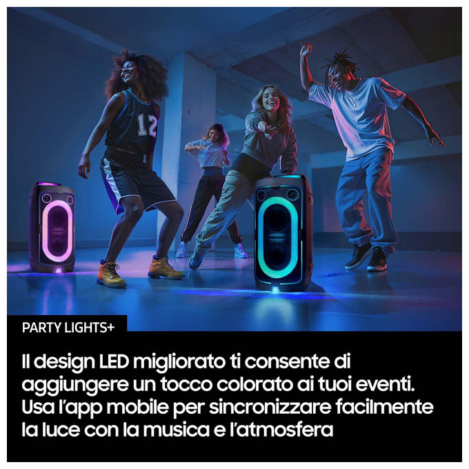 Samsung cassa bluetooth MX-ST40F, 160W, party speaker portatile, autonomia 12 ore, IPX4, Party Lights+, nera