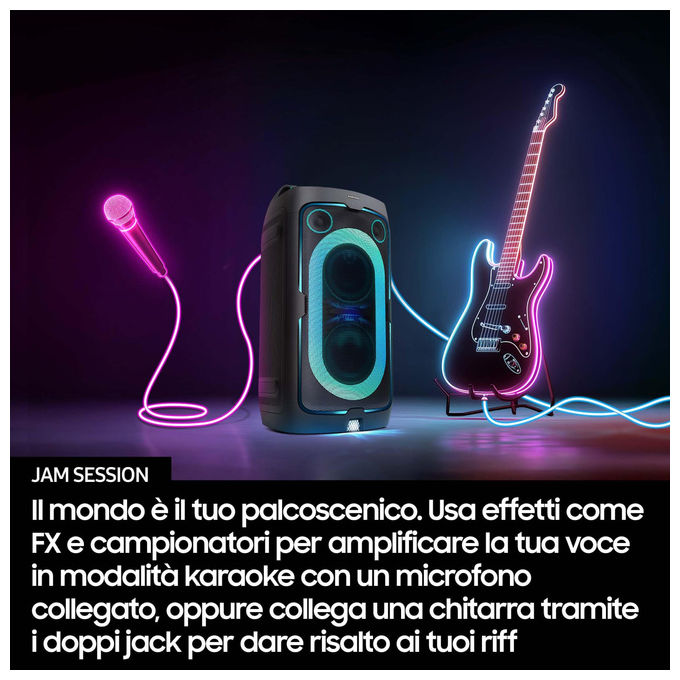 Samsung cassa bluetooth MX-ST40F, 160W, party speaker portatile, autonomia 12 ore, IPX4, Party Lights+, nera