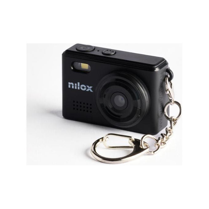 Nilox mini action cam portachiavi, 2 MP, HD 720p, 30fps, 5 filtri vintage, display LCD, microSD fino a 64 GB, nera