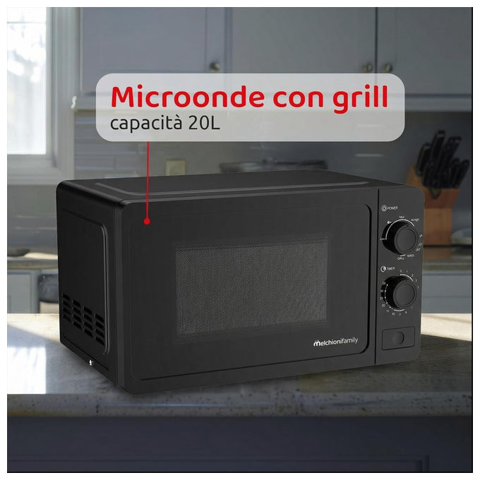 Melchioni 118380040 ONDA Forno a microonde con Grill 20 L 800W 9 livelli di potenza Timer 35 min colore Nero