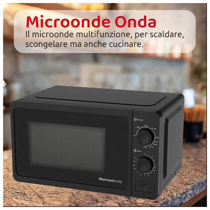 Melchioni 118380040 ONDA Forno a microonde con Grill 20 L 800W 9 livelli di potenza Timer 35 min colore Nero