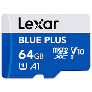 Lexar Blue Plus scheda di memoria microSD 64 GB, UHS-I, velocita' lettura 100 MB-s, classe A1, V10, U1, con adattatore SD