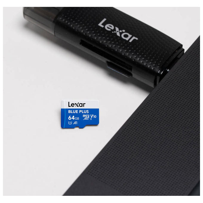 Lexar Blue Plus scheda di memoria microSD 64 GB, UHS-I, velocita' lettura 100 MB-s, classe A1, V10, U1, con adattatore SD