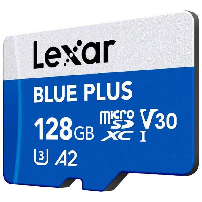 Lexar Blue Plus scheda microSDXC 128 GB, UHS-I, U3, V30, A2, velocita' lettura 170 MB-s, con adattatore SD