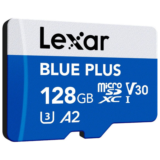 Lexar Blue Plus scheda microSDXC 128 GB, UHS-I, U3, V30, A2, velocita' lettura 170 MB-s, con adattatore SD
