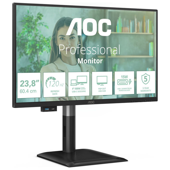 AOC 24P4CV monitor 23,8 pollici IPS Full HD 120Hz, USB-C 96W, hub USB 3.2, KVM, ethernet, regolazione altezza