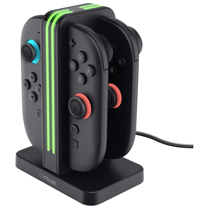 Trust GXT1256 dock di ricarica 4 in 1 per Joy-Con 2, Nintendo Switch 2, indicatori LED, cavo USB incluso, nero