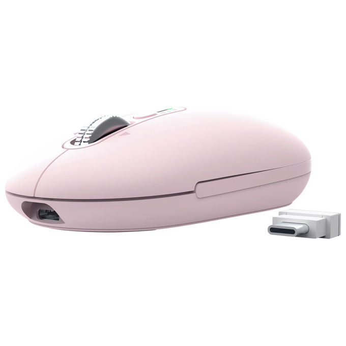 Trust Seron Slim Multi, mouse wireless ambidestro, Bluetooth e USB, ottico 3200 DPI, 7 tasti silenziosi, hyperscroll, ricaricabile, rosa