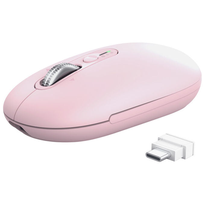Trust Seron Slim Multi, mouse wireless ambidestro, Bluetooth e USB, ottico 3200 DPI, 7 tasti silenziosi, hyperscroll, ricaricabile, rosa