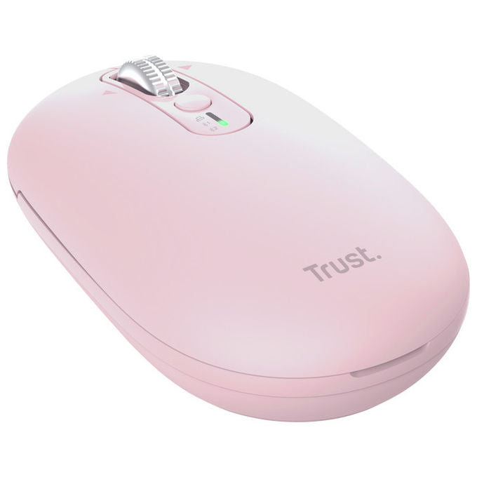 Trust Seron Slim Multi, mouse wireless ambidestro, Bluetooth e USB, ottico 3200 DPI, 7 tasti silenziosi, hyperscroll, ricaricabile, rosa
