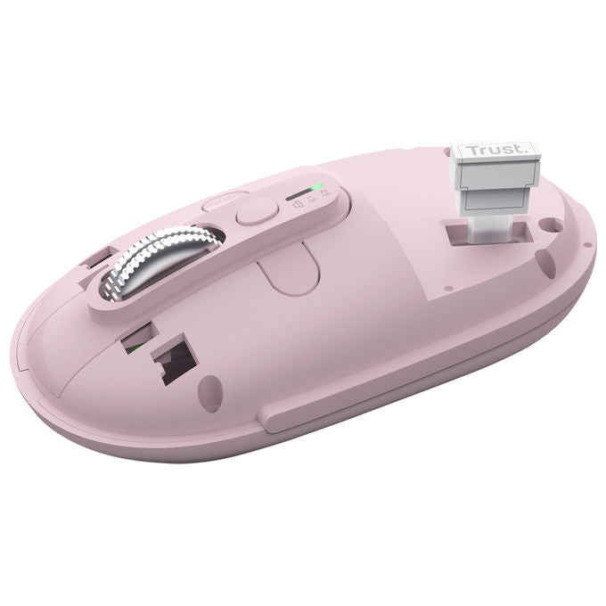 Trust Seron Slim Multi, mouse wireless ambidestro, Bluetooth e USB, ottico 3200 DPI, 7 tasti silenziosi, hyperscroll, ricaricabile, rosa