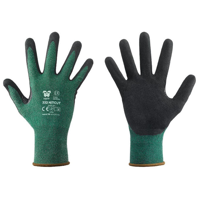 NERI 353134-8 Nitcut 332 Guanti Antitaglio HDPE Nitrile Microporoso Calibro 18 Taglia 8 colore Verde Nero