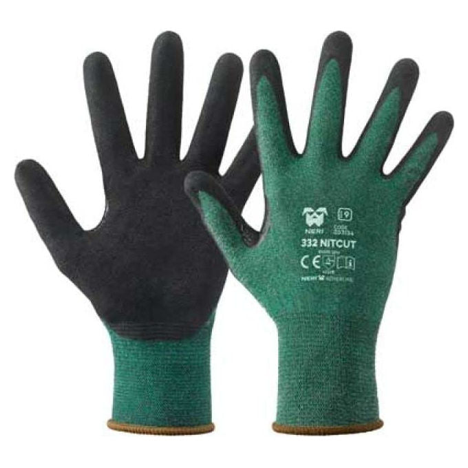Neri 332 Nitcut Guanti Antitaglio Taglia 9 Nitrile Microporoso Fibre HDPE EN388:2016 12 Paia colore Nero Verde