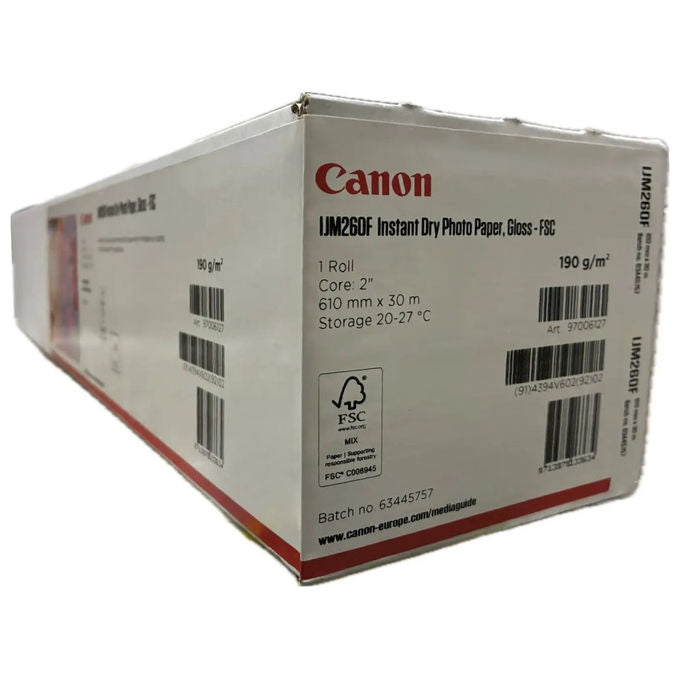 Canon rotolo carta fotografica IJM260F, inkjet, finitura lucida, 190 g-m², 1067 mm x 30 m, opacita' 92%, certificata FSC