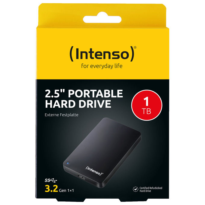 Intenso hard disk esterno portatile 1 TB, 2.5'', USB 3.2 Gen 1, 5400 giri-min, ricondizionato certificato, plug and play, nero