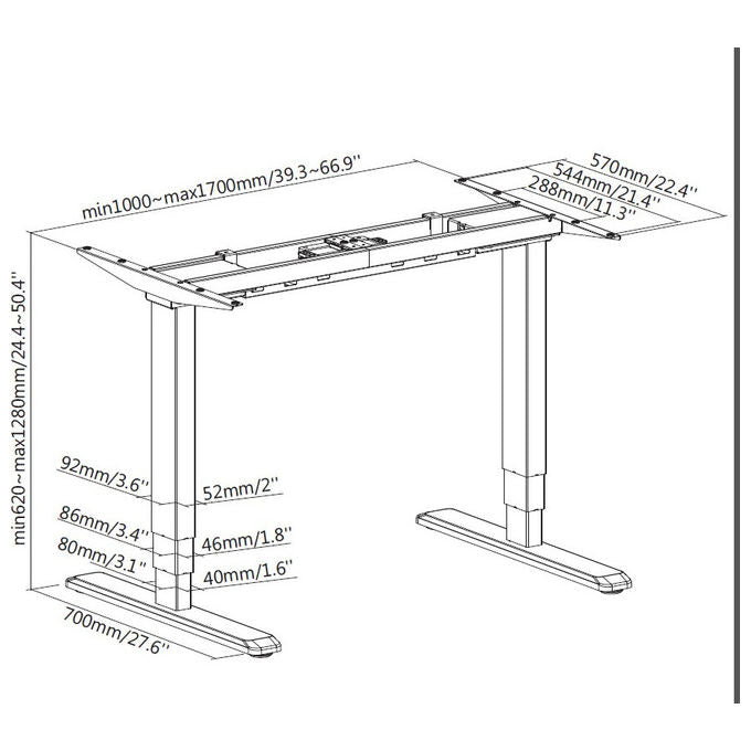 Equip telaio elettrico sit stand per scrivania, doppio motore, ergonomico, altezza da 62 a 128 cm, portata 125 kg, nero, 650805