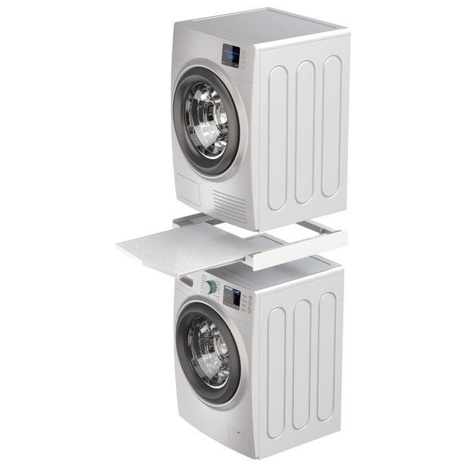 Meliconi Torre Quick kit di sovrapposizione universale, lavatrice e asciugatrice, ripiano estraibile, cinghia sicurezza, made in Italy, bianco