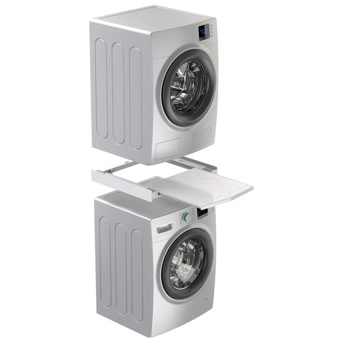 Meliconi Torre Quick kit di sovrapposizione universale, lavatrice e asciugatrice, ripiano estraibile, cinghia sicurezza, made in Italy, bianco