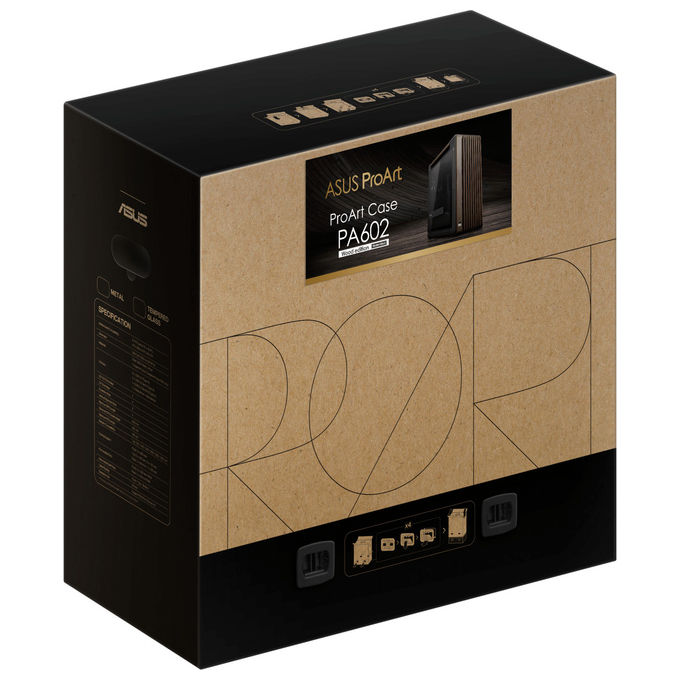 ASUS case ProArt PA602, Midi Tower, legno di noce, vetro temperato, ATX EATX, ventole 200 mm, nero