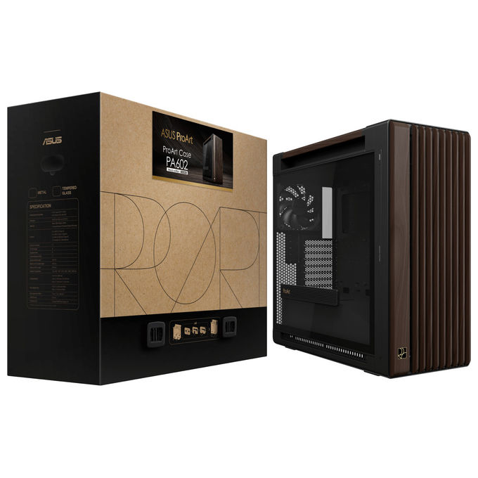 ASUS case ProArt PA602, Midi Tower, legno di noce, vetro temperato, ATX EATX, ventole 200 mm, nero