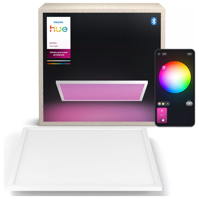 Philips Hue pannello LED Surimu quadrato, 60x60 cm, White and Color Ambiance, 4150 lm, Bluetooth Zigbee, compatibile Alexa Google HomeKIT_
