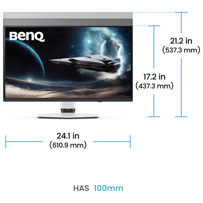 BenQ Mobiuz EX271UZ, monitor gaming OLED 26,5 pollici, 4K Ultra HD, 240 Hz, 0,03 ms, FreeSync Premium Pro, HDMI 2.1, USB-C 90W, nero, bianco