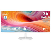 MSI monitor curvo 34 pollici, Pro MP341CQW E12, UltraWide Quad HD 3440x1440, VA 1500R, 120 Hz, altoparlanti integrati, bianco