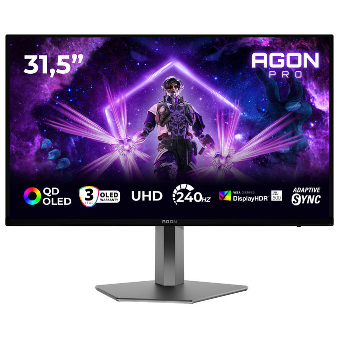 AOC monitor gaming 31,5 pollici QD-OLED 4K, 240 Hz, 0,03 ms, HDR True Black 500, HDMI 2.1, DisplayPort 2.1, AG326UZD2