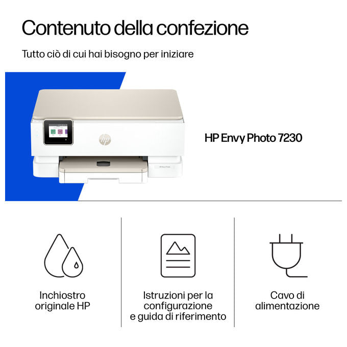 HP stampante multifunzione inkjet Envy Photo 7230, stampa copia scansione, Wi-Fi, fronte-retro, touchscreen, 15 ppm, beige
