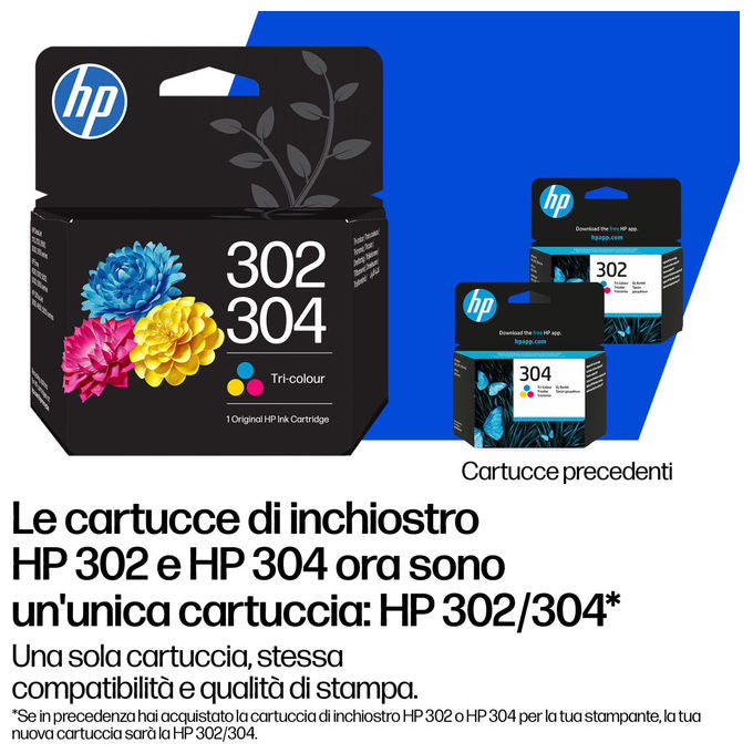 HP B7RT8AE 302XL-304XL – Cartuccia d'inchiostro originale tricolore, 100 pagine, Ciano-Magenta-Giallo