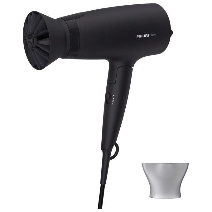Philips asciugacapelli serie 3000 BHD308-10, 1600W, ThermoProtect, manico pieghevole, 3 velocita', getto aria fredda, nero