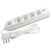 Bticino Poker multipresa 4 prese universali, 2 USB, interruttore di sicurezza, cavo 1,5 m, 16A, bianca