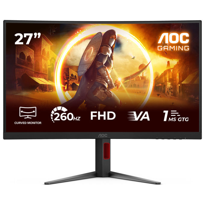 AOC monitor gaming curvo 27 pollici C27G4Z2, Full HD 1920x1080, 260 Hz, 1 ms, Fast VA, HDR10, Adaptive Sync, nero rosso