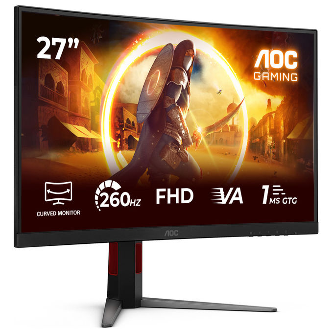 AOC monitor gaming curvo 27 pollici C27G4Z2, Full HD 1920x1080, 260 Hz, 1 ms, Fast VA, HDR10, Adaptive Sync, nero rosso